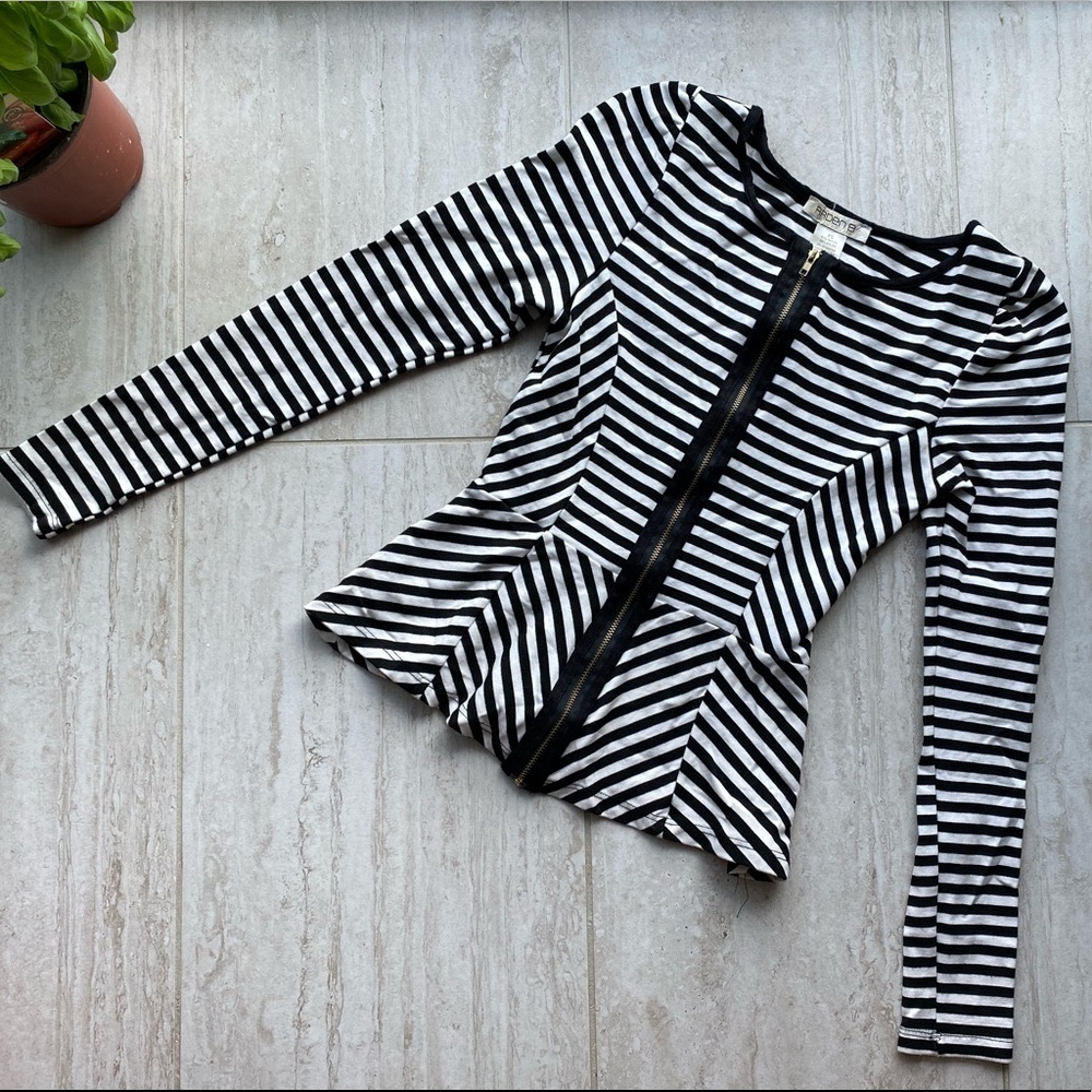 Arden B Black and White Striped Top